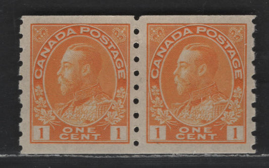 Lot 66 Canada #126 1c Orange Yellow King George V, 1911-1928 Admiral Issue, A VFNH Coil Pair  Of The Dry Printing With Redrawn Frame Line, Die 2, Perforated 8 Vertically
