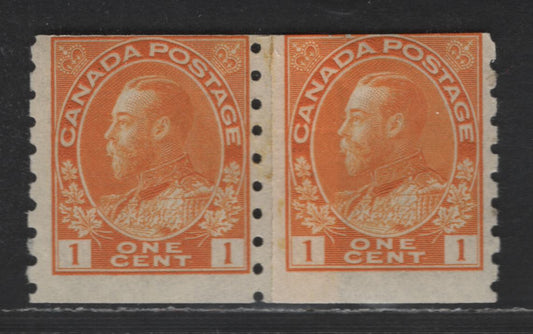 Lot 68 Canada #126i 1c Yellow Orange King George V, 1911-1928 Admiral Issue, A Fine NH Paste-Up Coil Pair  Of The Dry Printing With Redrawn Frame Line, Die 2, Perforated 8 Vertically