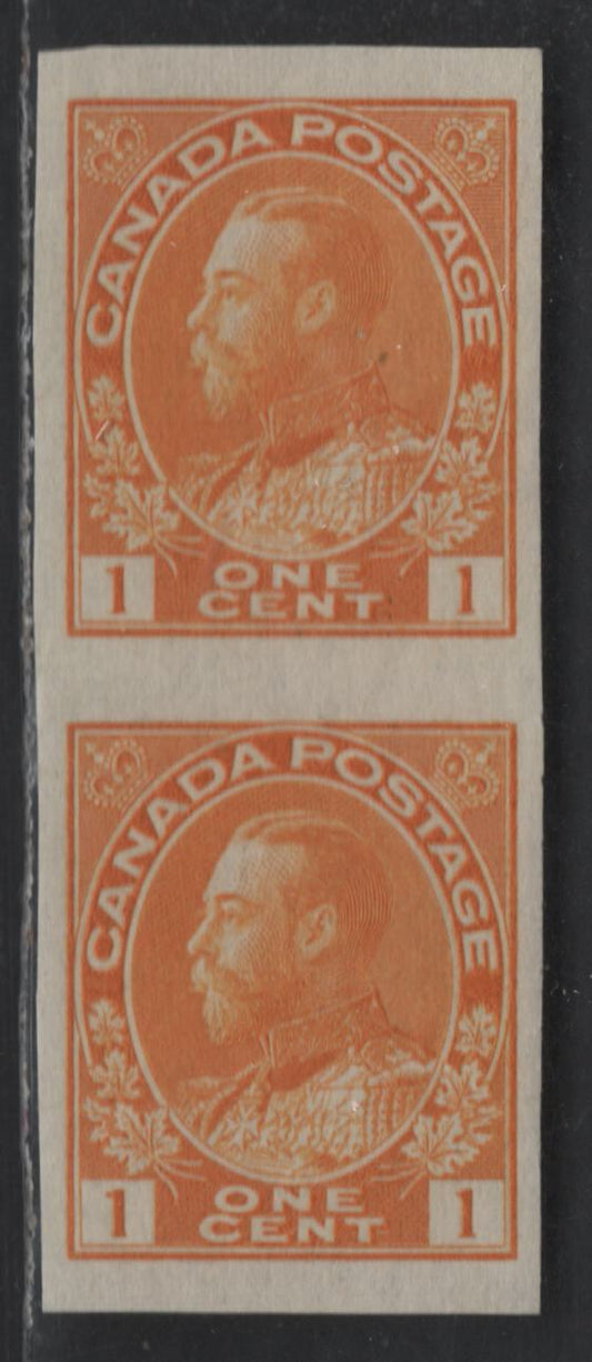 Lot 98 Canada #136F 1c Yellow Orange King George V, 1911-1928 Admiral Issue, A VFNH Example Of A Clever Fake Imperf Vertical Imperforate Pair Made From a Part Perforate Coil Pair, Die 2, Dry Printing