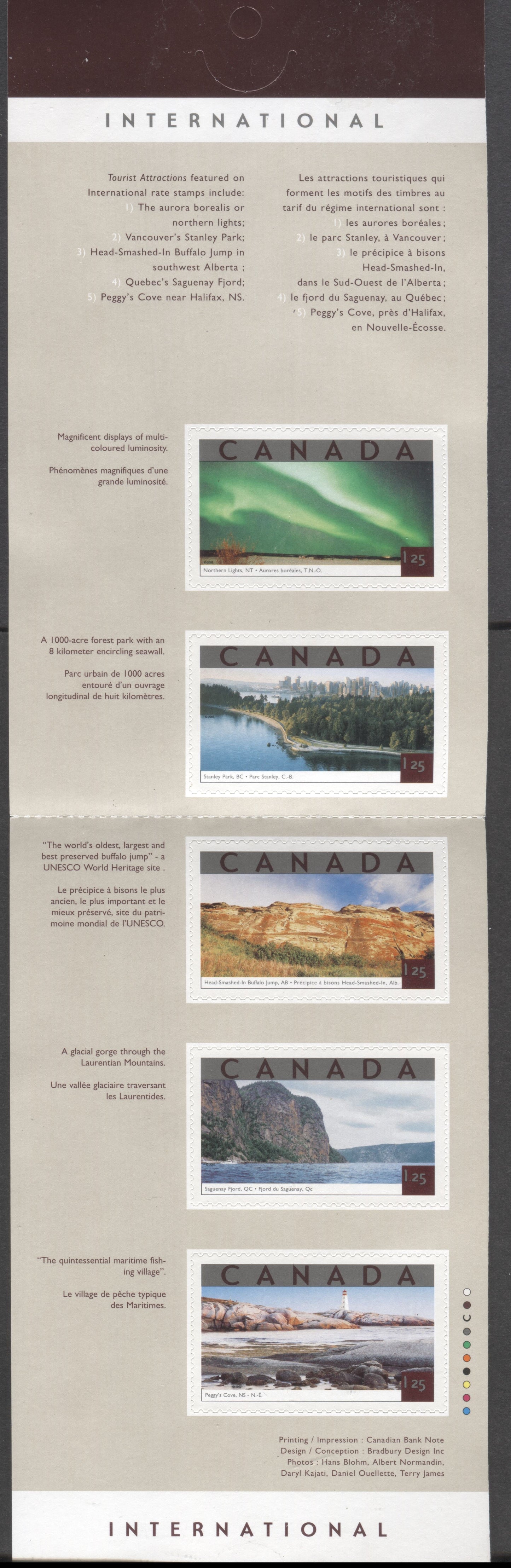 Lot 158 Canada #BK260b 2002 Tourist Attractions Issue, A $1.25 Multicolored Booklet, Open HB/HB Cover, LF Inside