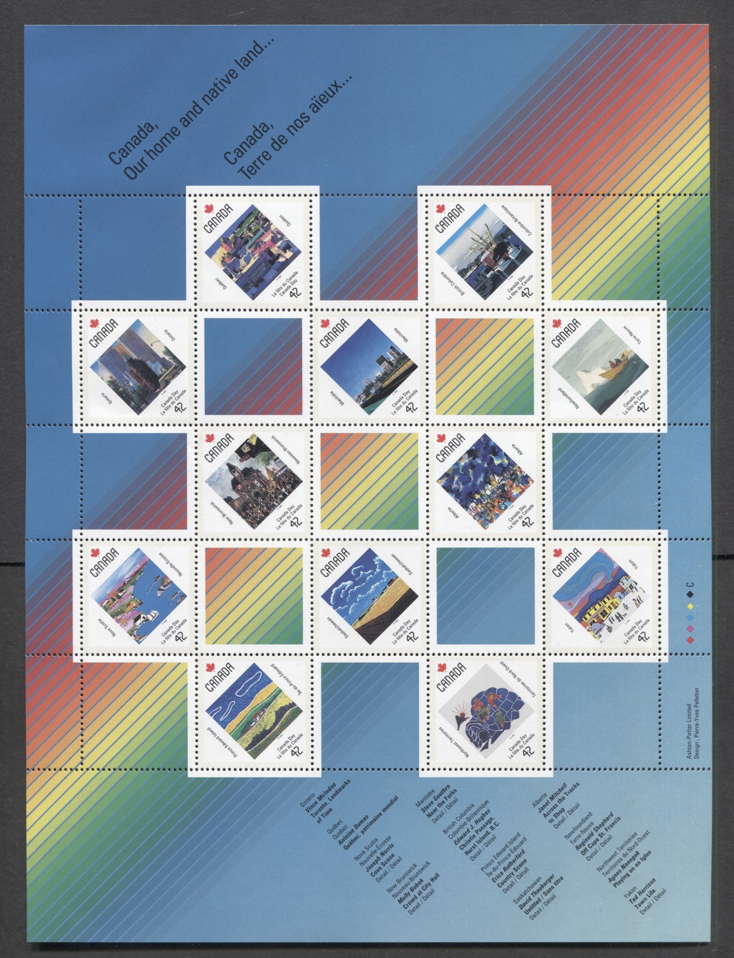 Lot 71 Canada #1431a 42c Multicolored, 1992 Canada Day Issue, A VFNH Pane Of 12 On DF/DF CPP Paper