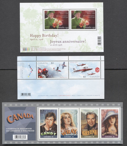 Lot 71 Canada #2150, 2153, 2159 51c-$1.49 Multicolored, 2006 Queen Elizabeth II's 80th Birthday - Snow Bird Issues, 3 VFNH Souvenir Sheets