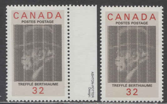 Canada #1044 32c Multicolored Treffle Berthiaume Issue, 1984 Treffle Berthiaume Issue, 2 VFNH Singles ON Unlisted LF/DF & LF/LF Harrison Papers
