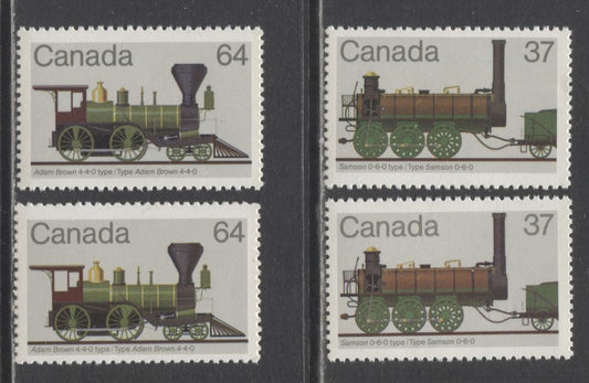 Canada #1001,var & 1002,var 37c & 64c Multicolored Samson 0-6-0 & Adam Brown 4-4-0, 1983 Canadian Locomotives, 4 VFNH Singles With Unlisted DF/DF & LF/DF Harrison Papers