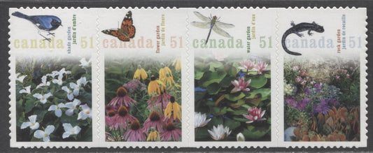 Canada #2145i 51c Multicolored Shade Garden - Rock Garden, 2006 Gardens Issue, A VFNH Strip Of 4 Die Cut To Shape
