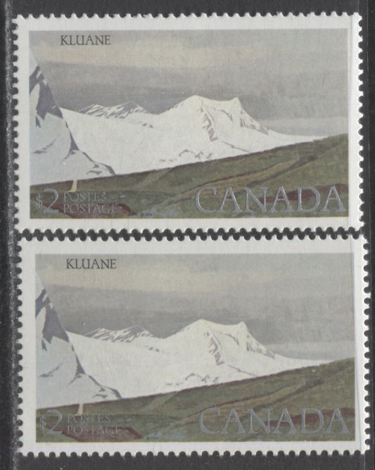 Canada #727iv, v $2.00 Multicolored Kluane National Park, 1979-1985 High Value National Park Definitives, 2 VFNH Singles With Harrison & Clark Paper Printings