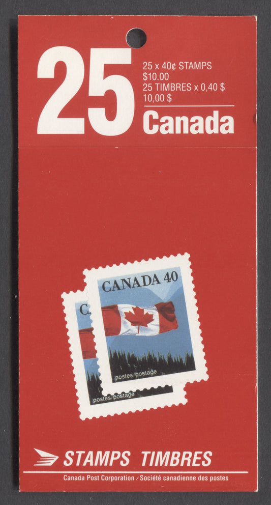 Lot 50A Canada #BK125 1990-1991 Definitive Issue, A 40c Multicolored Booklet, Sealed, DF Smooth Cover Stock With Non Flsc Red Ink, Coated Paper, 2 Stamps' & 'Souvenir Collection' Covers, AP Printing, Perf 13.6 x 13, Tag Bars On 1/1 & 1/2