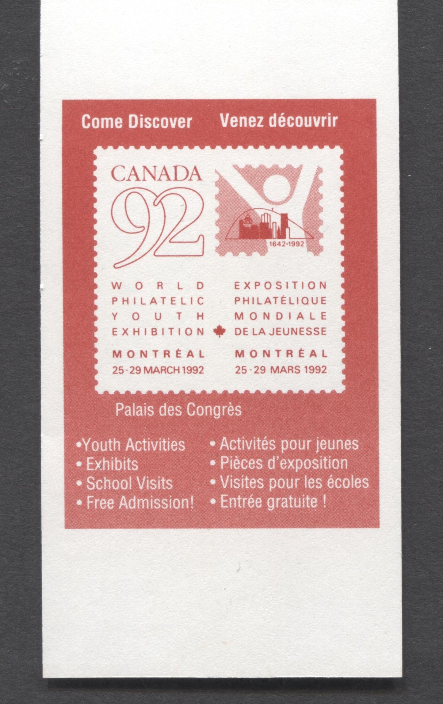 Lot 61 Canada #BK137b 1991-1992 Definitive Issue, A 42c Multicolored Booklet, Unsealed, HB Cover Cover Stock, Coated Papers Paper, 2 Stamps + Olympic Logo' & 'Special Letter' Covers, AP Printing, Perf 13.6 x 13.1,  Perforated Selvedge