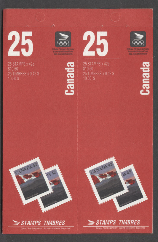 Lot 68 Canada #BK139b 1991-1992 Definitive Issue, A 42c Multicolored Booklet, Sealed, HB Cover Cover Stock, Coated Papers Paper, 4 Stamps' & 'Save $1' Covers, AP Printing, Perf 13.6 x 13.1,   Sliver Tag Bar Along Bottom