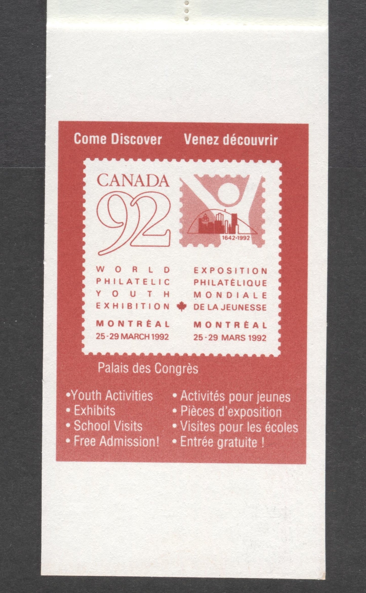 Lot 73 Canada #BK140Ab 1991-1992 Definitive Issue, A 42c Multicolored Booklet, Unsealed, HB Cover Cover Stock, Coated Papers Paper, 2 Stamps + Olympic Logo' & 'Special Letters' Covers, AP Printing, 'Canada '92' on Inside Front, Perforated Selvedge