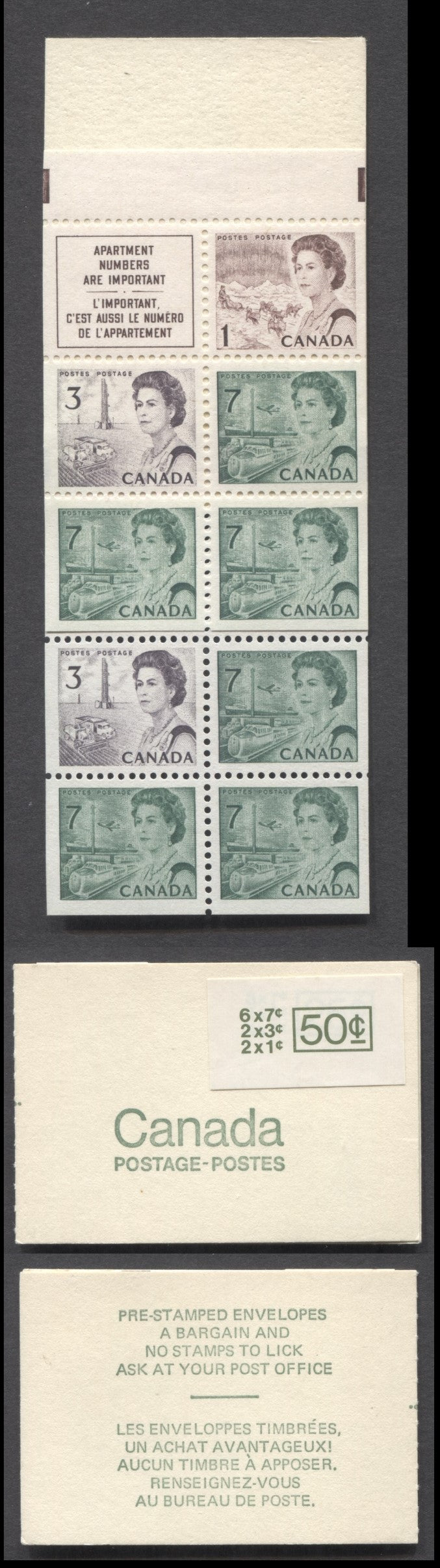 Canada #BK68bi 1967-1973 Centennial Issue, A 50c 1c Brown, 3c Dull Purple & 7c Slate Green x3, 2 Panes Of 5+Label Booklet, LF Panes, Pre-stamped', Clear Seal & Large Dull Sticker, Less Than 10,000 Issued