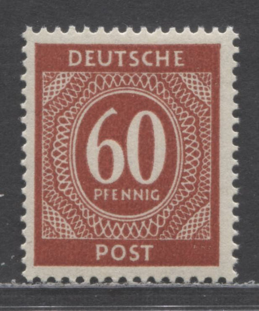 Lot 70 Germany SC#552 (Mi 933b) 60pf Dark Brownish Red 1946 Numeral Definitives, A VFNH Single, Click on Listing to See ALL Pictures, Estimated Value $15 USD