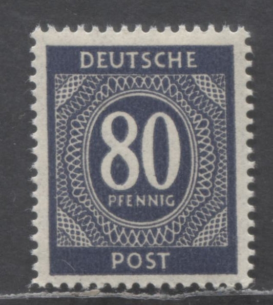 Lot 71 Germany SC#554 (Mi 935c) 80pf Blackish Gray Blue (Indigo) 1946 Numeral Definitives, A VFNH Single, Click on Listing to See ALL Pictures, Estimated Value $20 USD