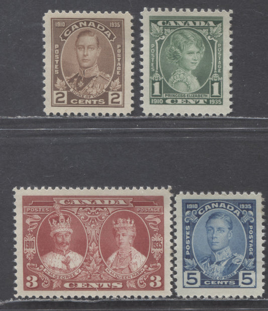 Lot 44 Canada #211-214 1c-5c Green - Blue Princess Elizabeth - Prince Of Wales, 1935 KGV Silver Jubilee Issue, 4 F/VFNH Singles With Small Gum Disturbances On 1c & 3c, So Counted As Hinged