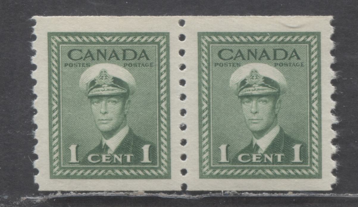 Lot 51 Canada #278 1c Green King George VI, 1948 War Issue Coils, A VFNH Coil Pair On Vertical Ribbed Horizontal Wove Paper with Cream Gum