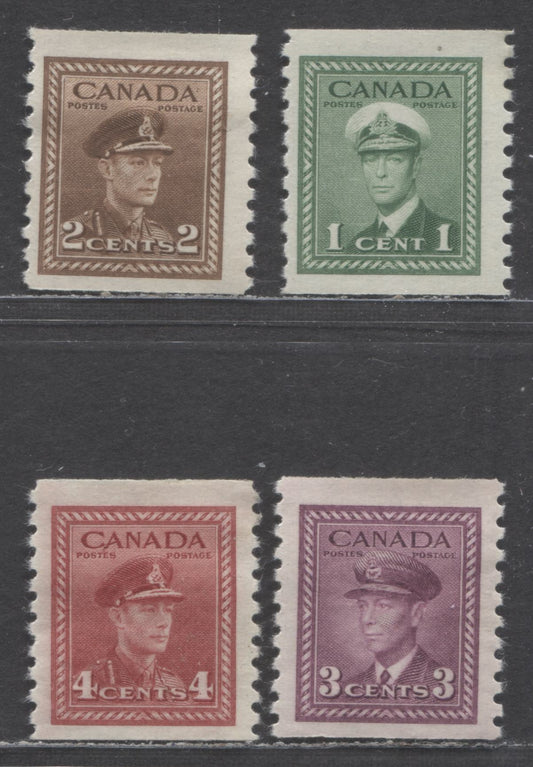 Lot 53 Canada #278-281 1c-4c Green-Dark Carmine King George VI, 1948 War Issue Coils, 4 F/VFOG Coil Singles with Perf 9.5 Vertical, Full Set