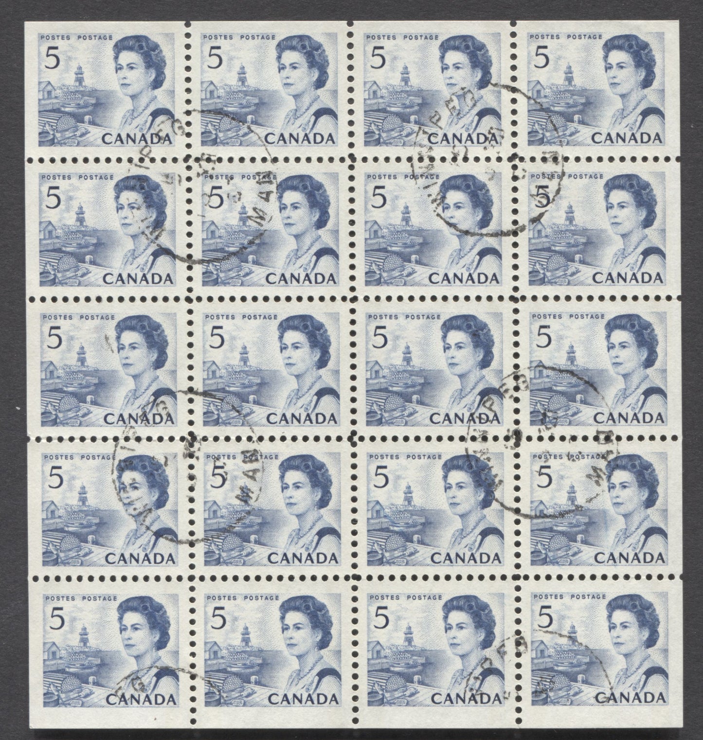 Lot 6 Canada #458bp 5c Blue Queen Elizabeth II, 1967-1973 Centennial Issue, A VFNH Tagged Miniature Pane Of 20