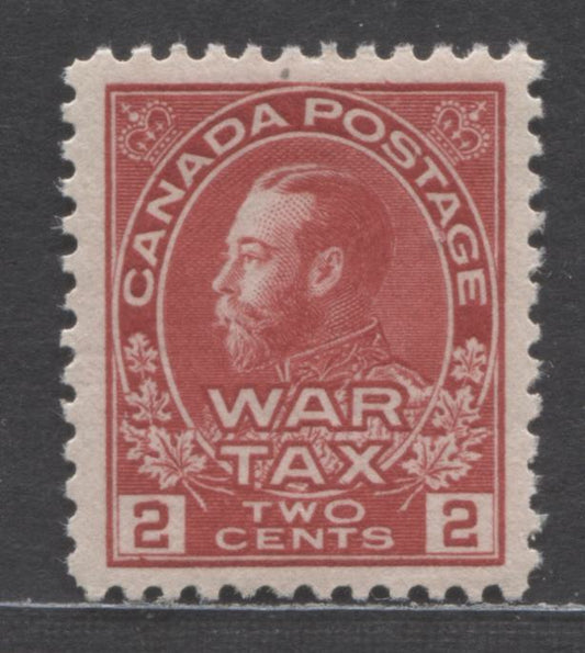 Lot 64 Canada #MR2a 2c Rose Carmine King George V, 1915 War Tax Issue, A Very Fine Redistributed Gum Single, Gum Is Original, But Redistributed To Appear NH