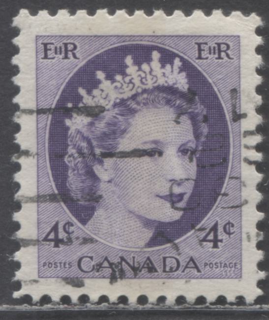 Lot 81 Canada #340pT2 4c Violet Queen Elizabeth II, 1954 Wilding Issue, A Very Fine Used Single With Double Tagging