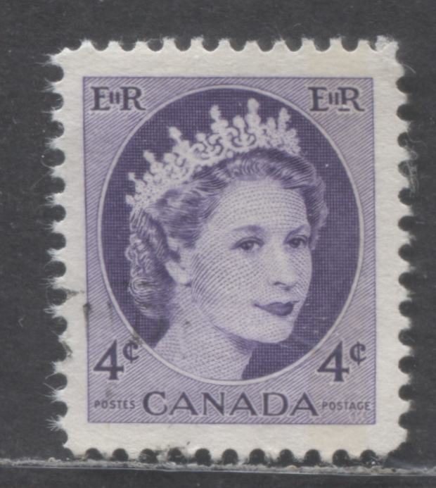 Lot 84 Canada #340pT1 4c Violet Queen Elizabeth II, 1954 Wilding Issue, A Very Fine Used Single With 4mm Band Shifted Right
