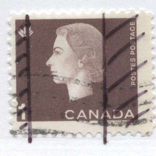 Lot 87 Canada #401pT6var 1c Brown Queen Elizabeth II, 1962-1963 Cameo Issue, A Very Fine Used Single With 10mm Bar On Right & Normal Bar On Left