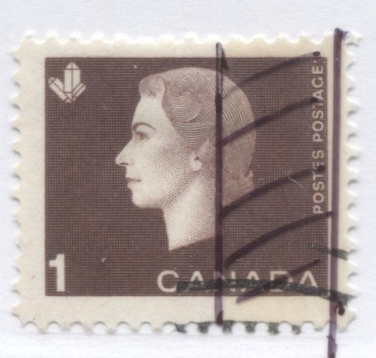 Lot 88 Canada #401pT4 1c Brown Queen Elizabeth II, 1962-1963 Cameo Issue, A VFOG Single With 9mm Wide Right Tag Bar