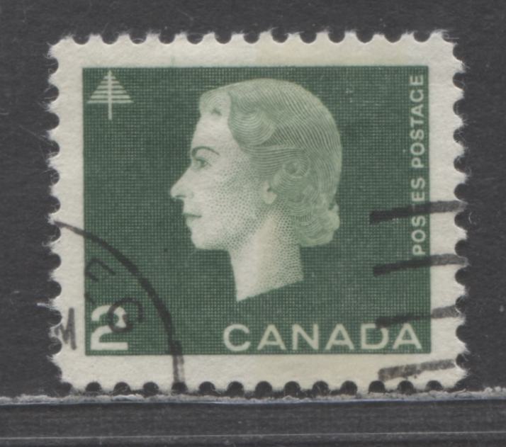 Lot 90 Canada #402pT1var 2c Green Queen Elizabeth II, 1962-1963 Cameo Issue, A Very Fine Used Single With W2aC Tagging, 10mm Bar