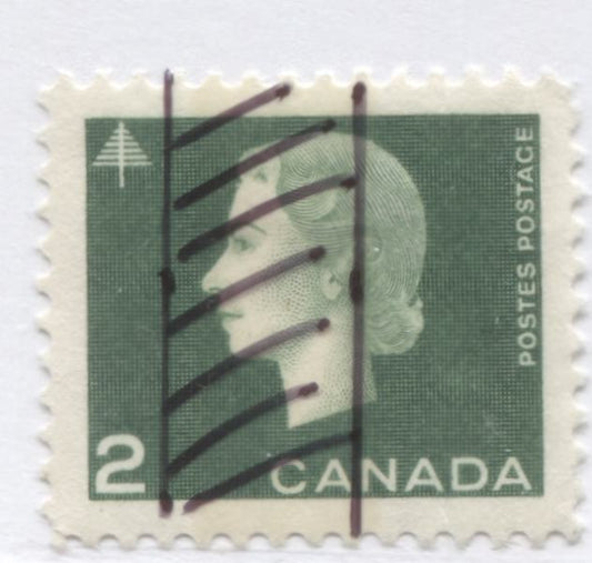 Lot 91 Canada #402pT1 2c Green Queen Elizabeth II, 1962-1963 Cameo Issue, A VFOG Single With W2aR Tagging, 9mm Center Bar