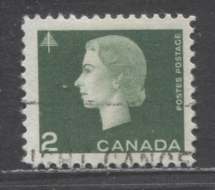 Lot 92 Canada #402p 2c Green Queen Elizabeth II, 1962-1963 Cameo Issue, A Very Fine Used Single With 9mm Center Band, 2mm Gap & Normal Band At Right