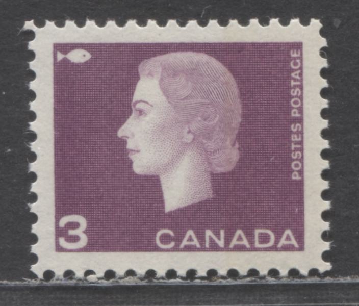 Lot 93A Canada #403pT2 3c Purple Queen Elizabeth II, 1962-1963 Cameo Issue, A Very Fine Used Single With W2aC Tagging, 9mm Band Which Does Not Quite Cover Perfs