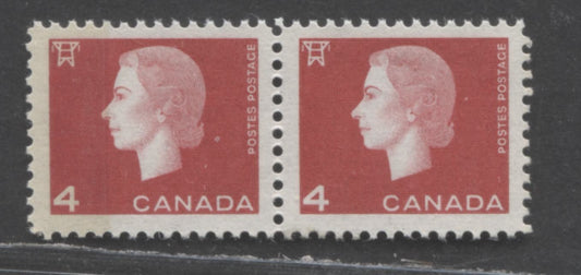 Lot 97 Canada #404pviT1 4c Carmine Queen Elizabeth II, 1962-1963 Cameo Issue, A VFNH Pair With W3A Tagging, 8mm Tag Bar At Left & Right Stamp Untagged, DF Paper