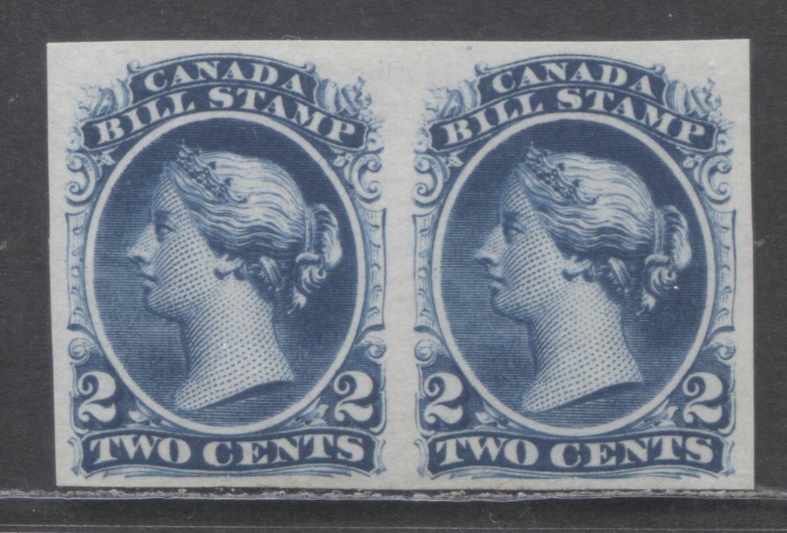 Lot 1 Canada #FB19P 2c Dark Blue Queen Victoria, 1868 Second Bill Issue, A Very Fine Unused Trial Color Proof Pair