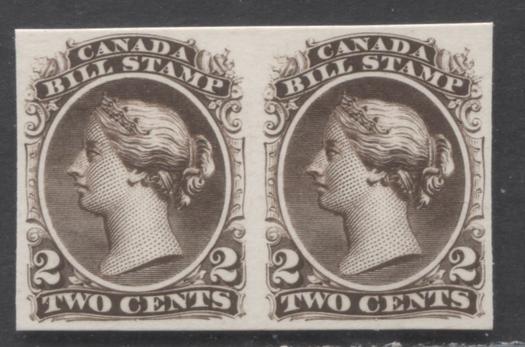 Lot 2 Canada #FB19P 2c Dark Brown Queen Victoria, 1868 Second Bill Issue, A Very Fine Unused Trial Colour Proof Pair On India Paper, Mounted On Card