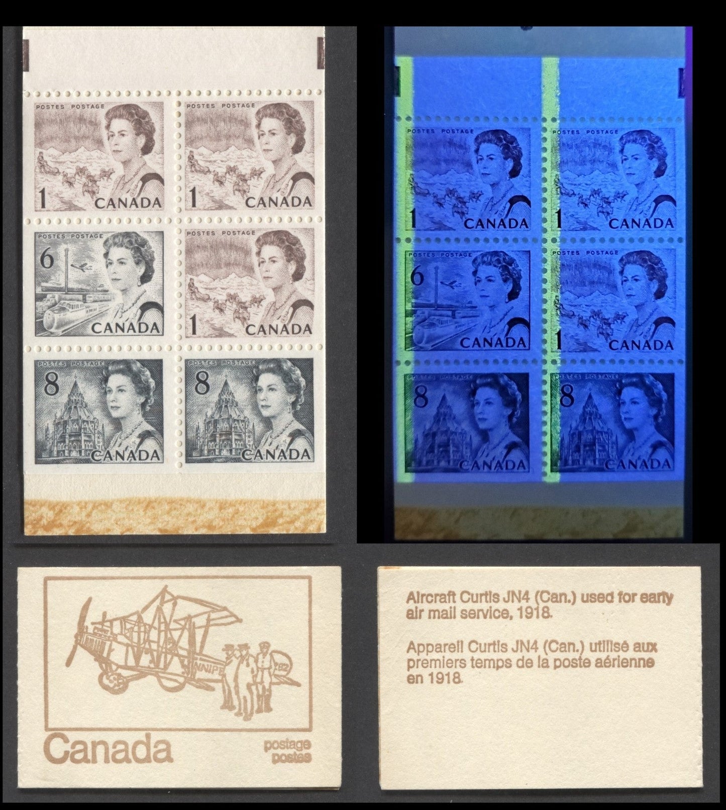 Lot 90 Canada BK69fii (McCann #BK69as) 1967-1973 Centennial Issue, A 25c 1c Brown x3, 6c Black & 8c Slate x2 Booklet, MF Pane, OP2 Tagging, No Right Tag Bar, Clear Sealing Strip
