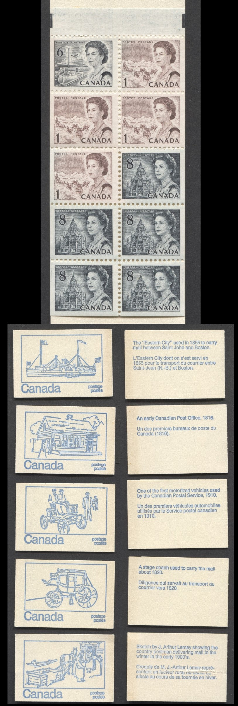 Canada BK71e 1967-1973 Centennial Issue, A 50c 1c Brown x4, 6c Black & 8c Slate x5 Booklets, MF Vertical Ribbed Papers, OP4 Tagging, First Half Of Set, Clear Sealing Strip