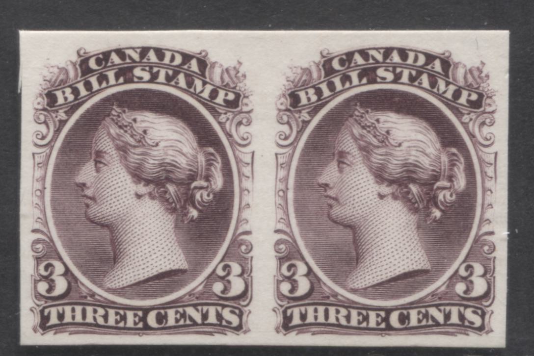 Lot 3 Canada #FB20P 3c Purple Queen Victoria, 1868 Second Bill Issue, A Very Fine Unused Proof Pair Trial Color