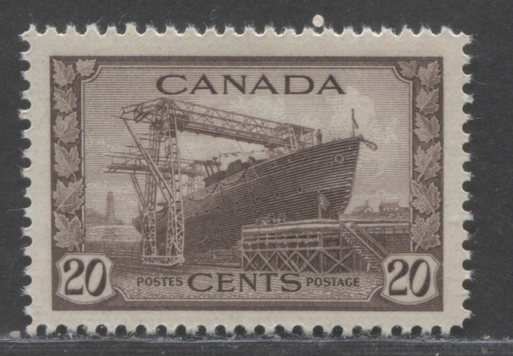 Lot 87 Canada #260 20c Chocolate Corvette, 1942-1943 War Issue, A VFNH Single On Vertical Wove Paper With Coarse Mesh & Cream Gum