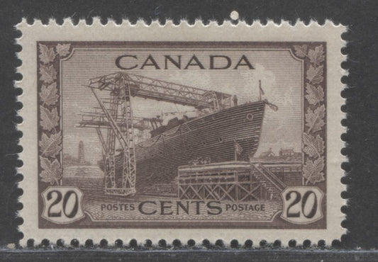 Lot 87 Canada #260 20c Chocolate Corvette, 1942-1943 War Issue, A VFNH Single On Vertical Wove Paper With Coarse Mesh & Cream Gum