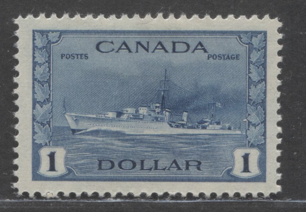 Lot 44 Canada #262 $1 Deep Blue Tribal Class Destroyer, 1942-1943 War Issue, A VFLH Single On Horizontal Ribbed Paper With Yellowish Cream Gum