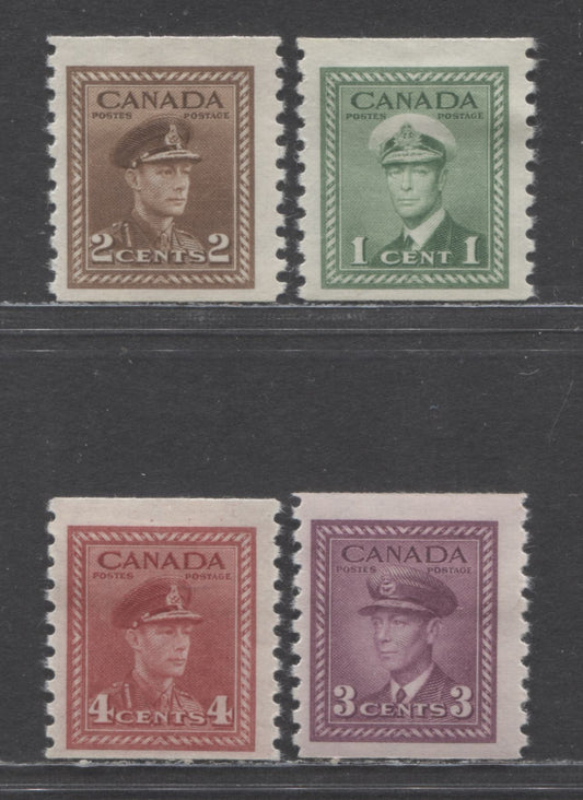 Lot 300B Canada #278-281 1c-4c Green-Dark Carmine King George VI, 1948 War Coil Issue, 4 FOG Coil Singles On Crisp Horizontal Wove With Cream Gum