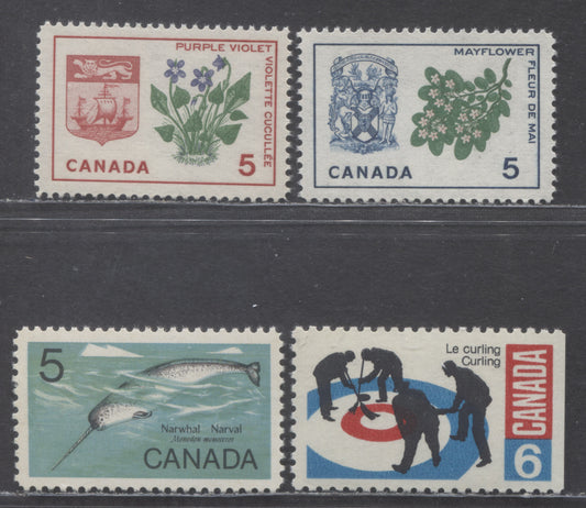 Canada #420i-421i, 480i, 490i 5c & 6c Multicolored Nova Scotia - Curlers On Rink, 1964-1969 Commemorative Issues, 4 VFNH Singles on Better Fluorescent and Dull Papers