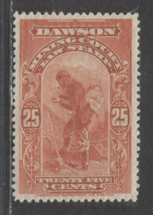 Lot 5 Canada - Yukon Territory #YL2 25c Vermillion Miner, 1902-1907 Dawson Mining Court Issue, A VFNH Single