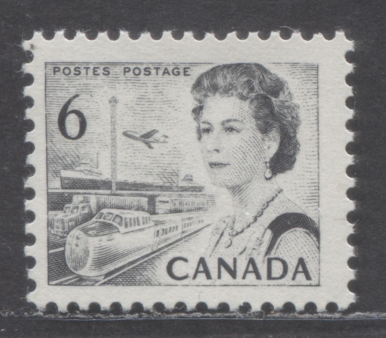 Lot 51 Canada #460ii 6c Black Queen Elizabeth II, 1967-1973 Low Value Centennial Definitives, A FNH Single On HB11 Or 12 Vertical Ribbed Paper