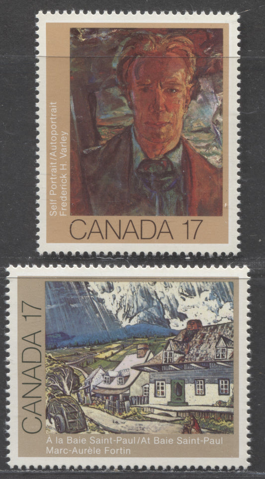 Lot 57 Canada #887i, 888i 17c Multicolored At Baie Saint-Paul & Self Portrait, 1981 Canadian Painters, 2 VFNH Singles On Scarcer DF Paper