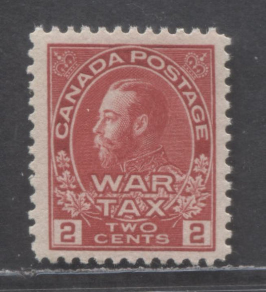 Lot 69 Canada #MR2a 2c Rose Carmine King George V, 1915 War Tax Issue, A VFOG Single With Redistributed OG