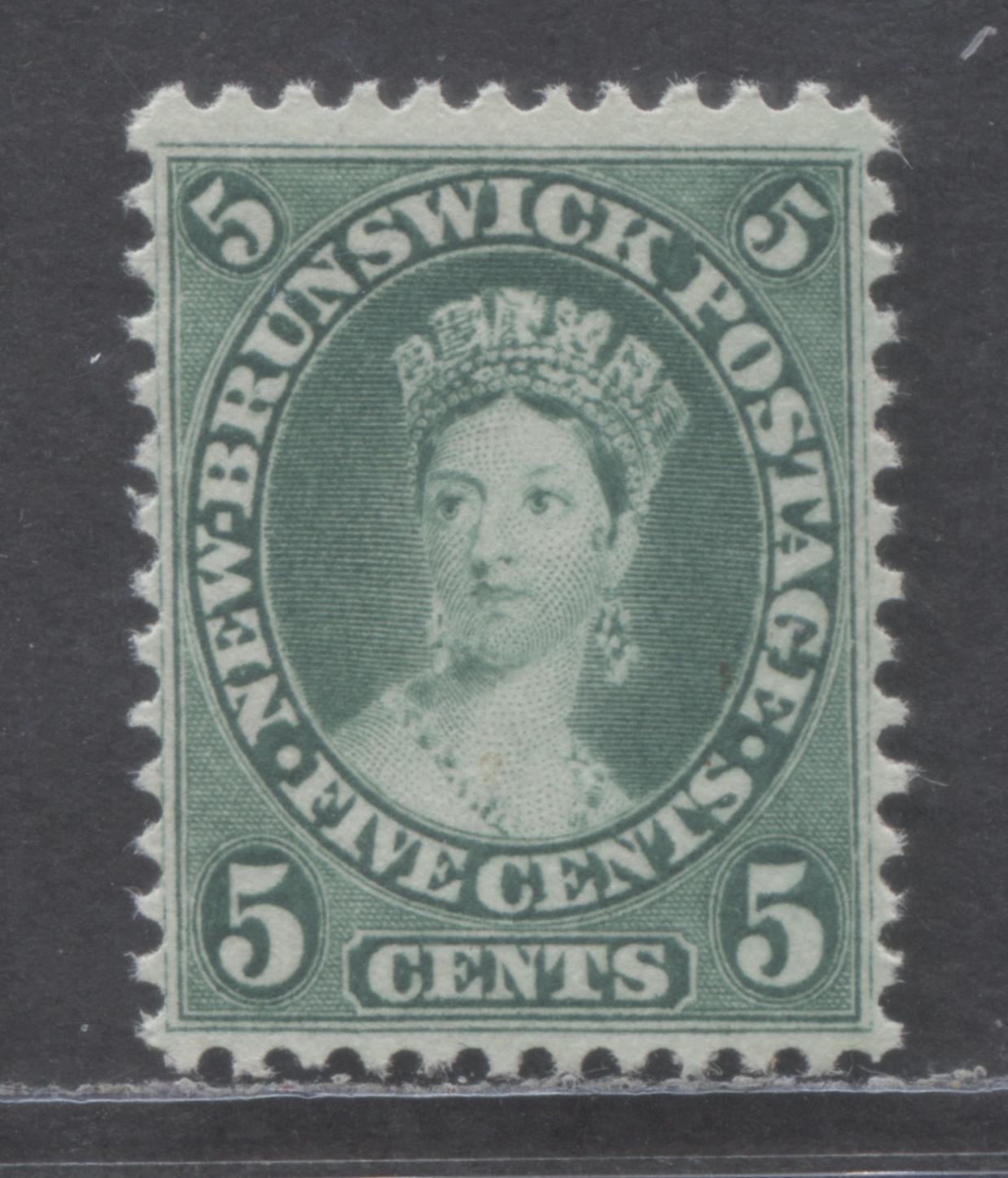 Lot 7 New Brunswick #8a 5c Blue Green Queen Victoria, 1860 Cents Issue, A Very Fine Unused Single With Perf 11.75 x 12