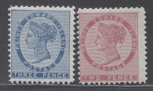 Lot 9 P.E.I #5,6 2d & 3d Rose & Blue Queen Victoria, 1862-1865 2nd Queen Victoria Issue, 2 FNH Singles With Comb Perf 11.75