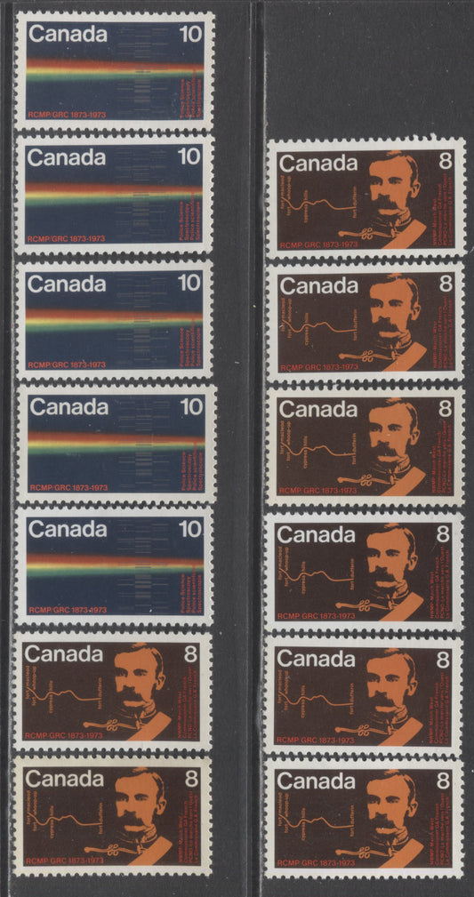 Lot 95 Canada #612-613 8c & 10c Multicolored Commissioner G.A French and & RCMP Musical Ride, 1973 RCMP Centenary, 13 VFNH Singles On Various Papers