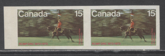 Lot 97 Canada #614a 15c Multicolored RCMP Musical Ride, 1973 RCMP Centenary, A VFNH Imperf Pair On MF6/MF6 Paper With Weak Tagging