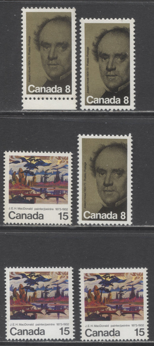 Lot 98 Canada #616-617 8c & 15c Multicolored Joseph Howe & Mist Fantasy, 1973 Joseph Howe & JEH Macdonald Issues, 6 VFNH Singles On Fluorescent Papers